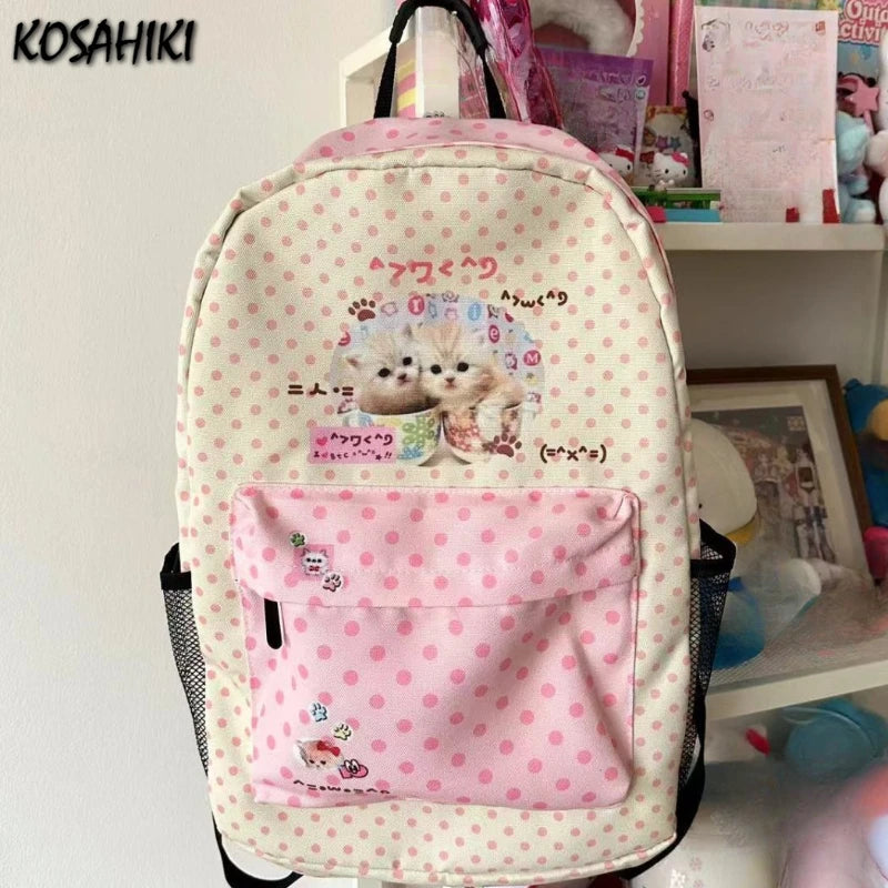 Vintage Patchwork Cat Backpack with Contrast Color Design