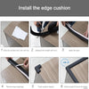 Instructions for installing the edge cushion by wiping, measuring, cutting, applying tape, removing backing, pushing the cush