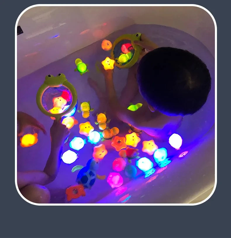 Glow-in-the-Dark Animal Bath Toy Set with Floating Net