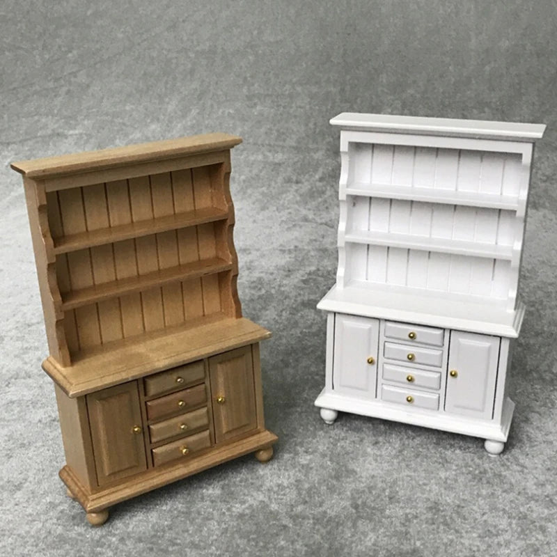 1/12 Scale Dollhouse Wooden Bookcase Cabinet with Drawers
