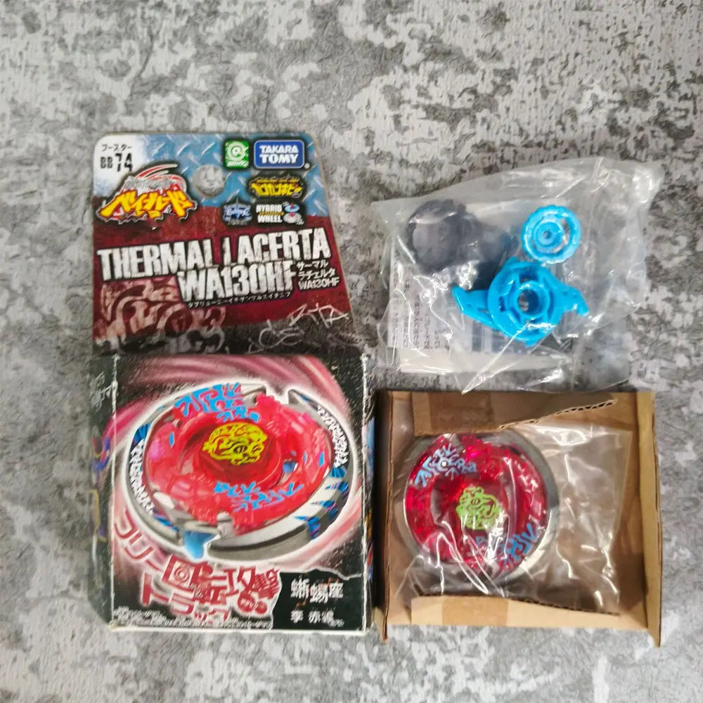 A box and plastic bag containing a Metal Fusion Spinning Top Battle Set from Takara Tomy