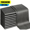 A stack of dark gray reusable microfiber glass cleaning cloths.
