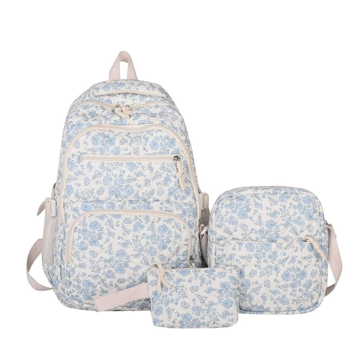 Floral Quilted Backpack Set with Crossbody Bag