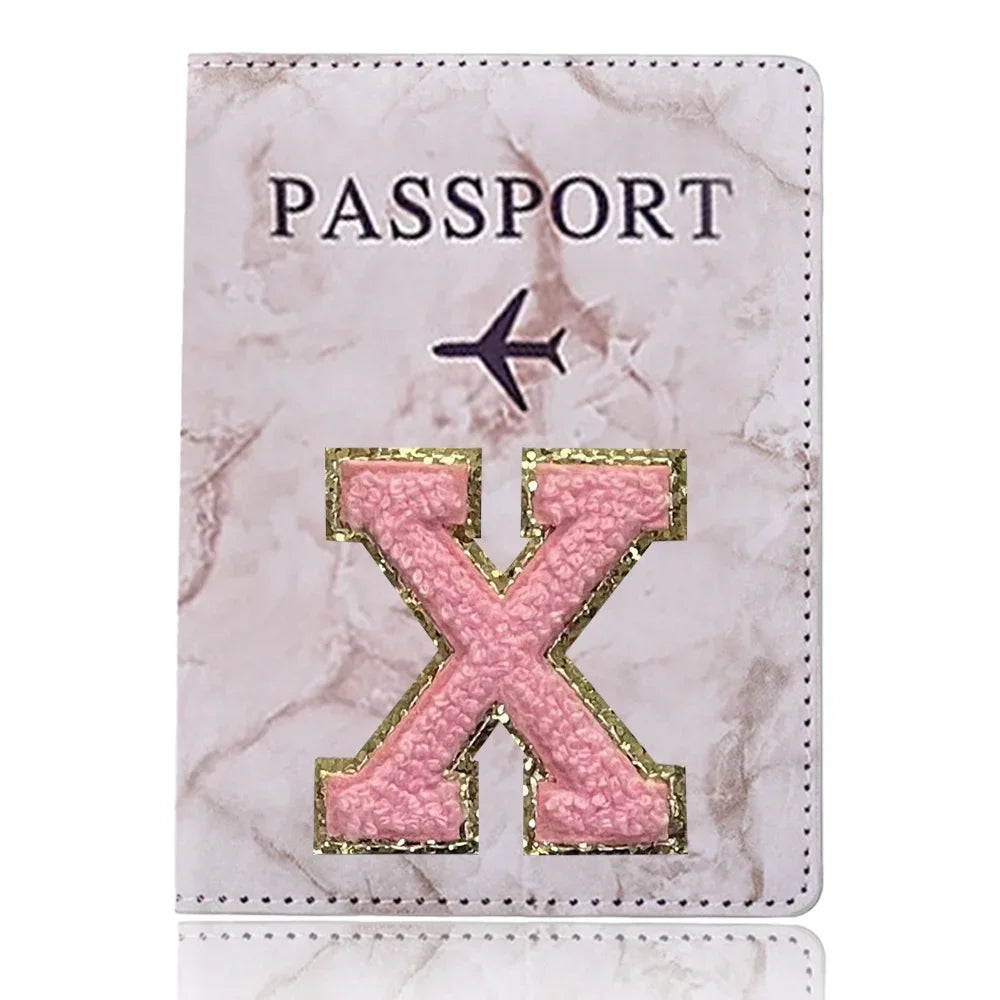 Embroidered Letter Passport Holder with Card Pocket