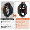 Comparison showing a bag without an organizer versus a bag with a felt purse organizer insert