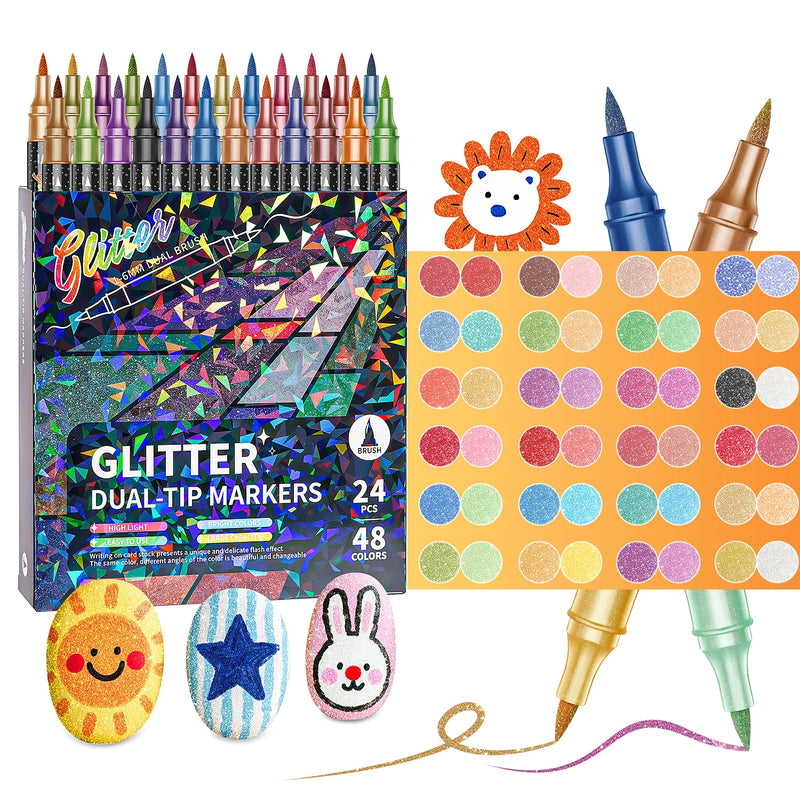Dual-Tip Glitter Brush Markers