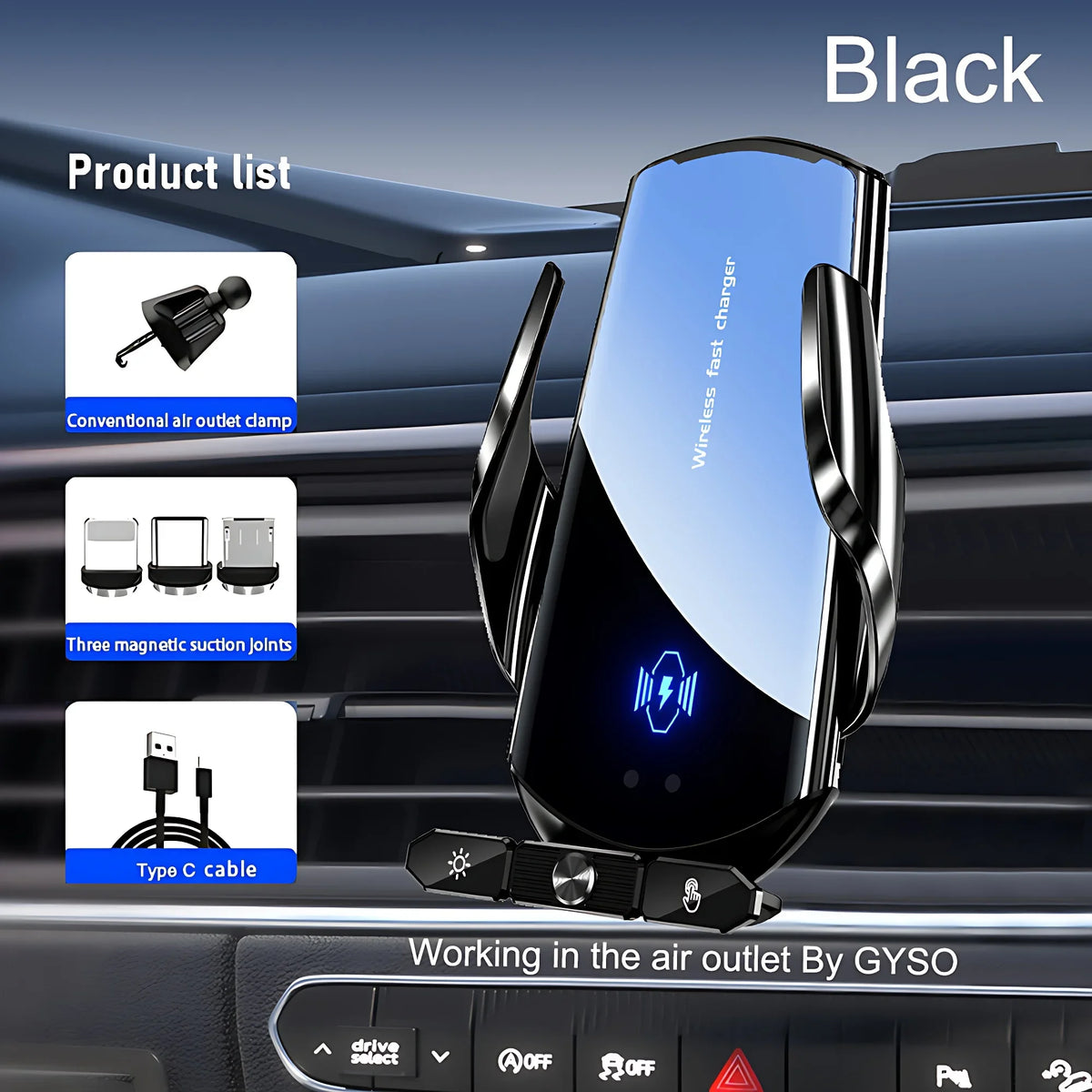 150W Magnetic Wireless Car Charger Mount with Auto-Clamping Cradle