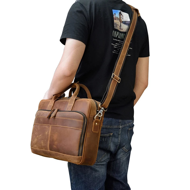Vintage Genuine Leather Executive Laptop Briefcase