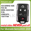 Black remote key fob for Silverado Sierra 2019-2020 truck
