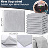 A stack of gray triple-layer wire microfiber dishcloths and individual examples showing the texture and thickness of the scou