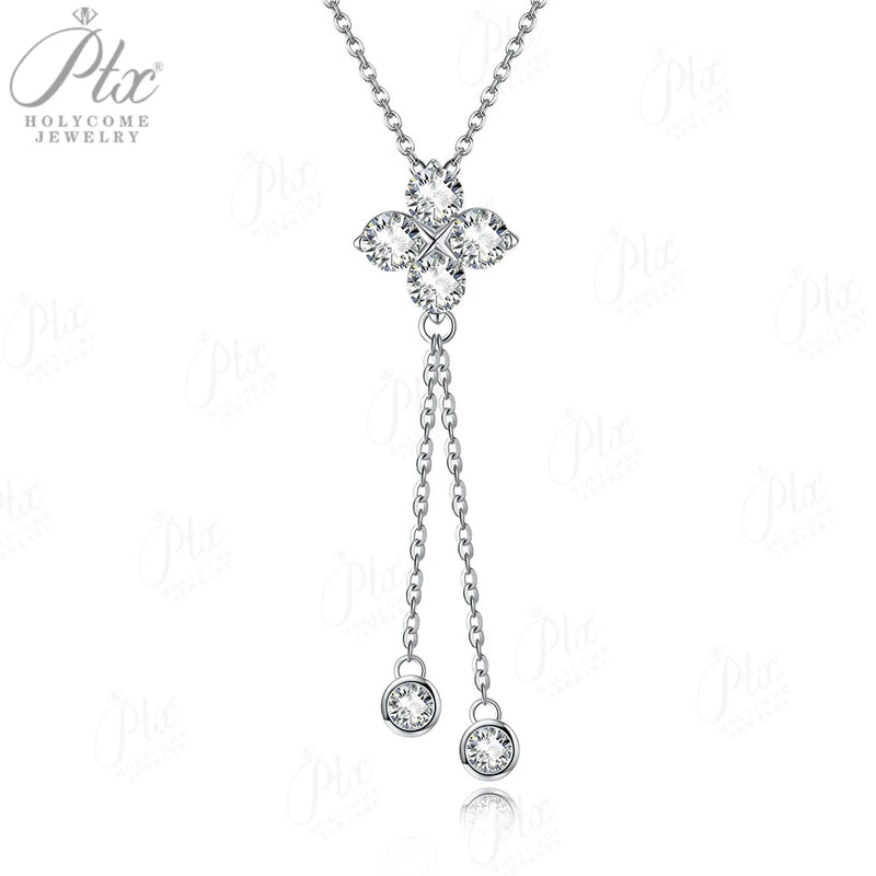 Elegant Clover Pendant Necklace with Lab-Created Gemstone