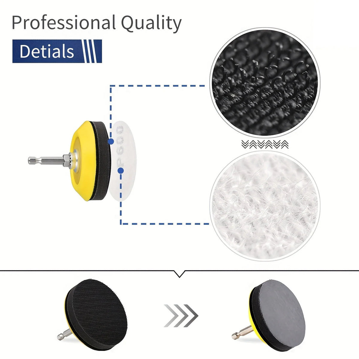 Una selección profesional de discos y lijas, incluyendo materiales abrasivos amarillos y negros.
