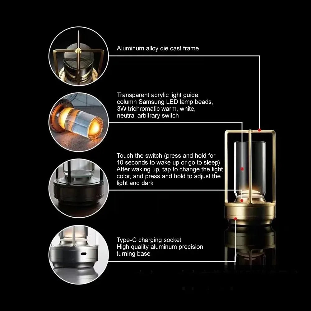 Lámpara de Mesa LED de Cristal de Aluminio