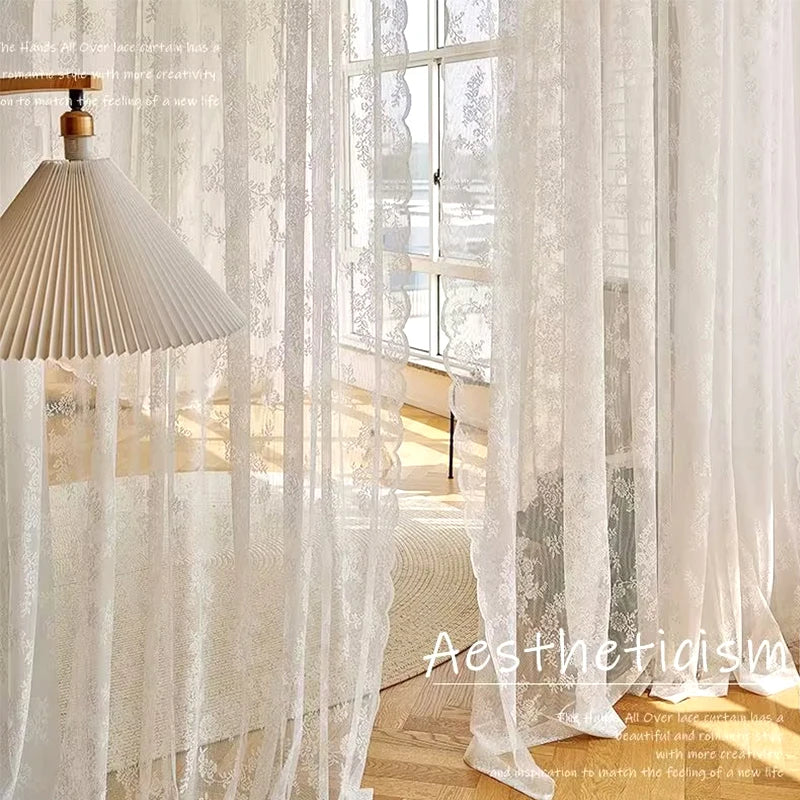 French Lace Sheer Curtains - White Tulle Voile Drapes for Bedroom & Living Room