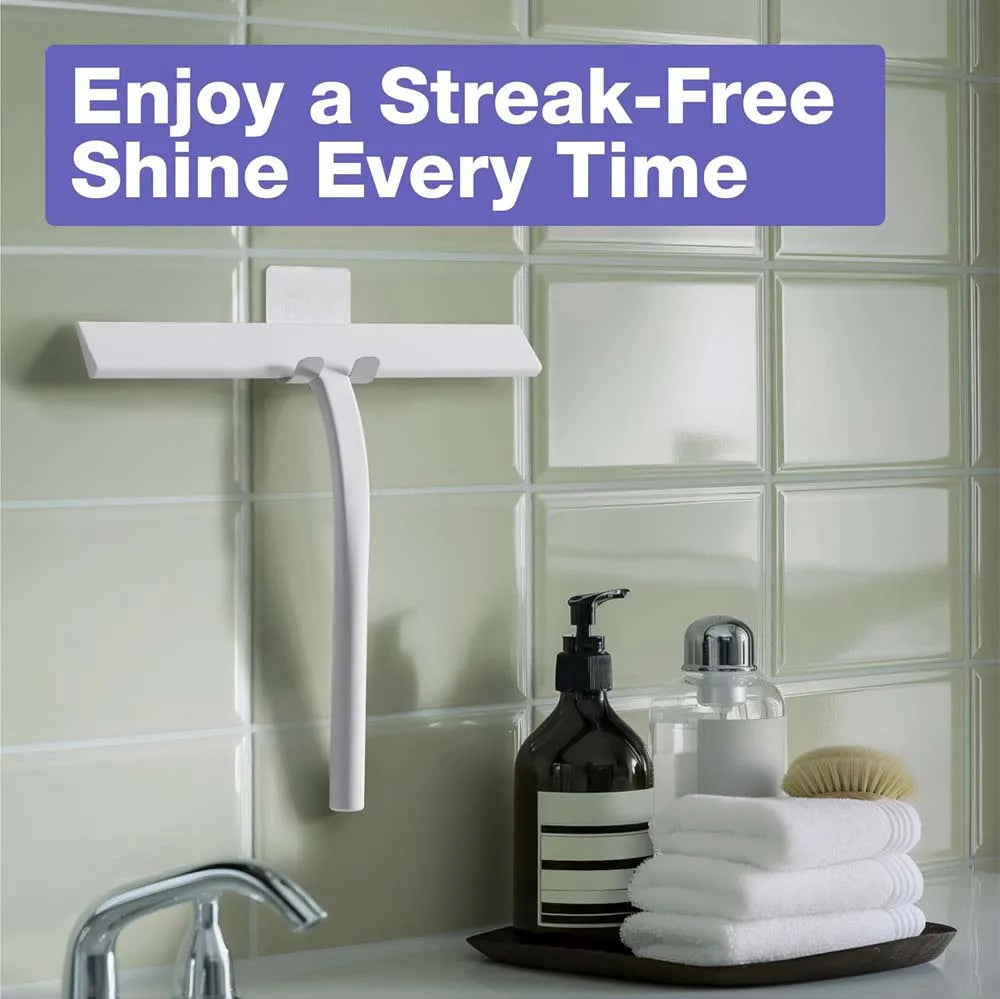 Shower Squeegee with Hanging Silicone Holder for Glass Doors & Mirrors