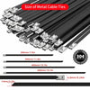 A collection of heavy duty stainless steel self-locking cable ties in various sizes and lengths.