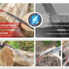 Close-up view of ARC-EDGE reciprocating saw blades being used for wood cutting and pruning.