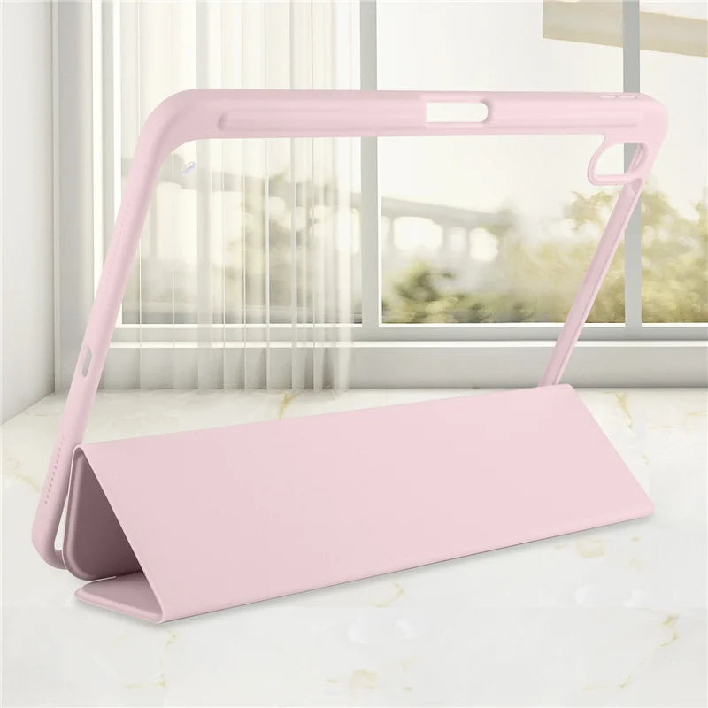Slim Trifold iPad Case with Clear Acrylic Back and Pen Holder