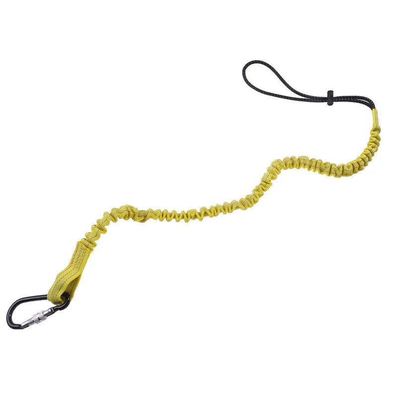 Yellow bungee tether with a carabiner hook