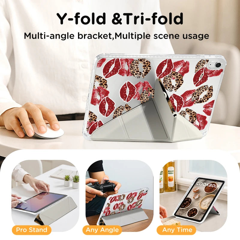 Y-fold and Tri-fold multi-angle bracket case for iPad with multiple scene usage options