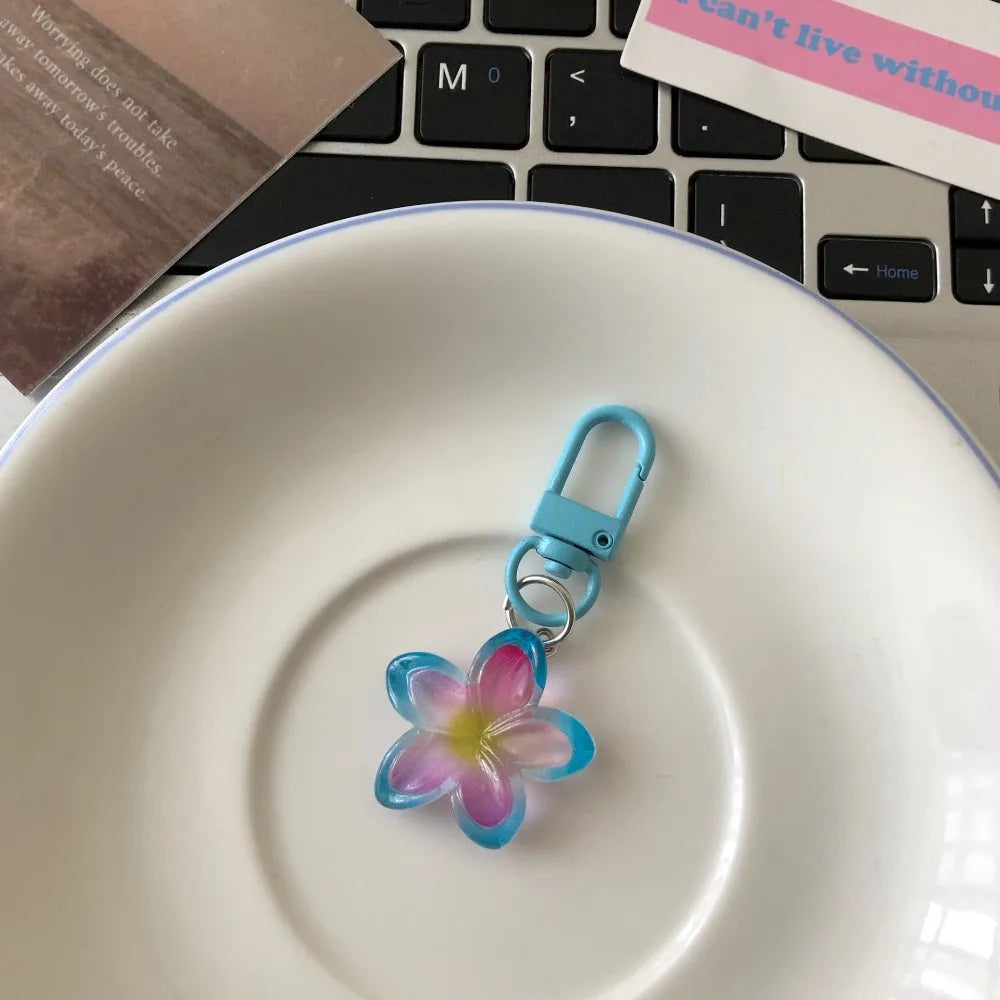 Colorful Flower Resin Keychain with Zinc Alloy Clip