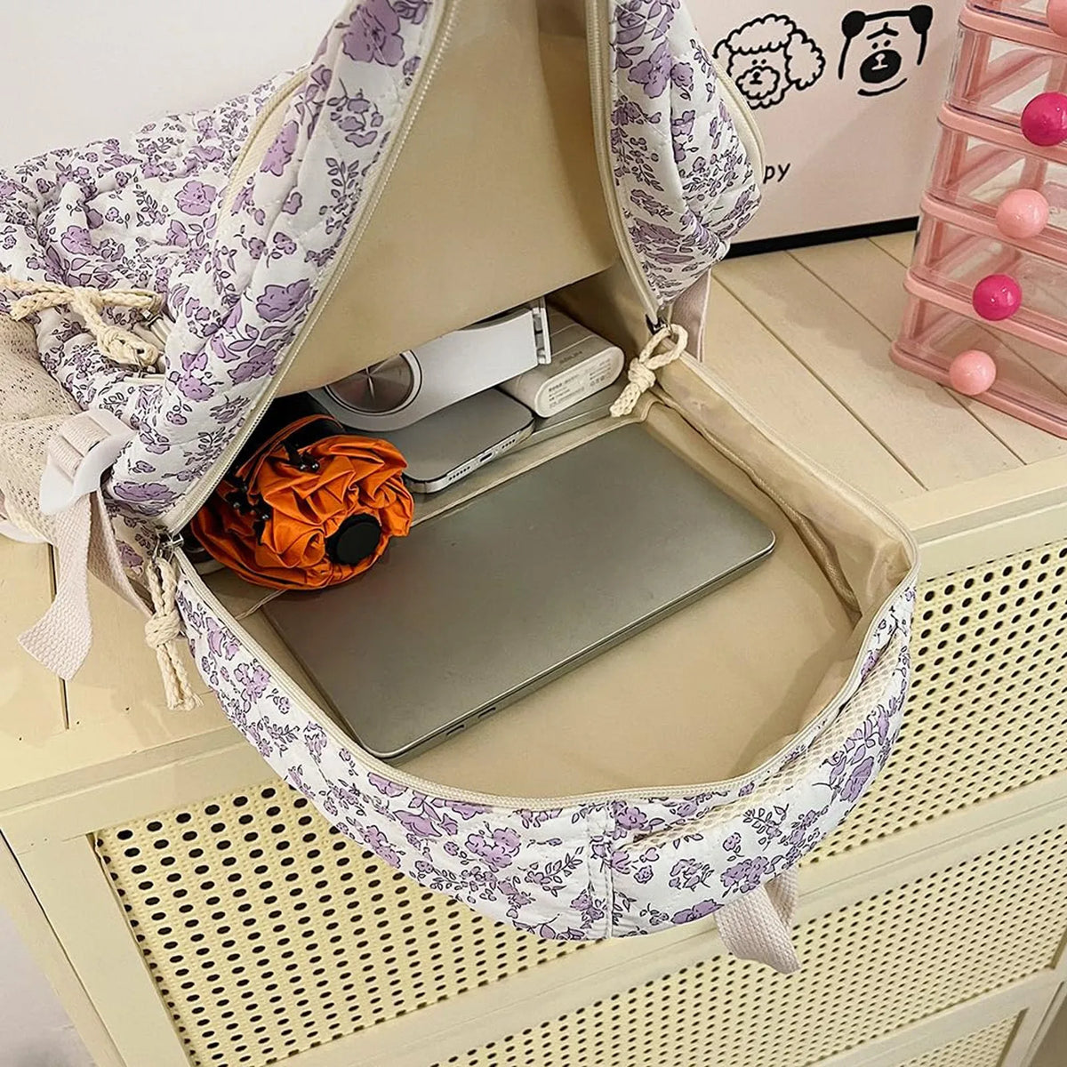 Floral Quilted Backpack Set with Crossbody Bag