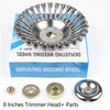 A box and various parts of a derusting wedding wheel trimmer head for garden brushes.