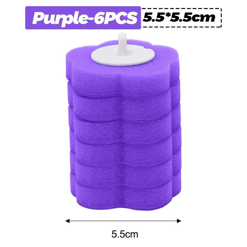 Purple disposable toilet brush replacement heads with a 5.5x5.5cm size.
