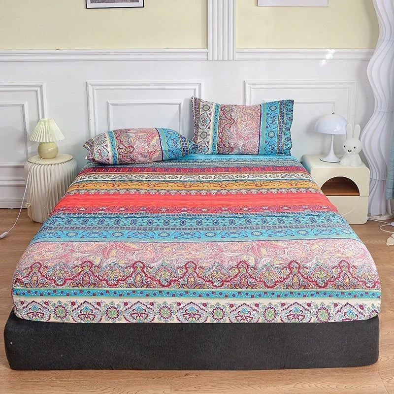 Non-Slip Fitted Sheet with Elastic Edges – Geometric Print, Soft Cotton Feel