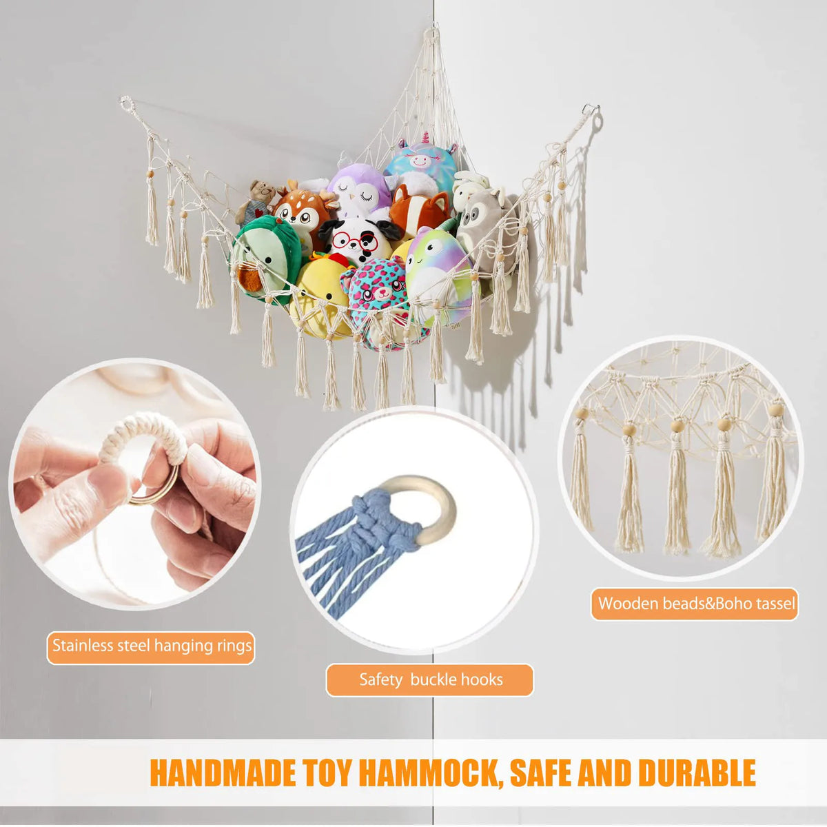 Macrame Toy Hammock for Corner Storage and Wall Decor