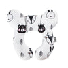 A white plush pillow shaped like various animal heads for baby head and neck support.