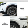 Comparison showing a car's wheel before and after security updates, highlighting the change in design.