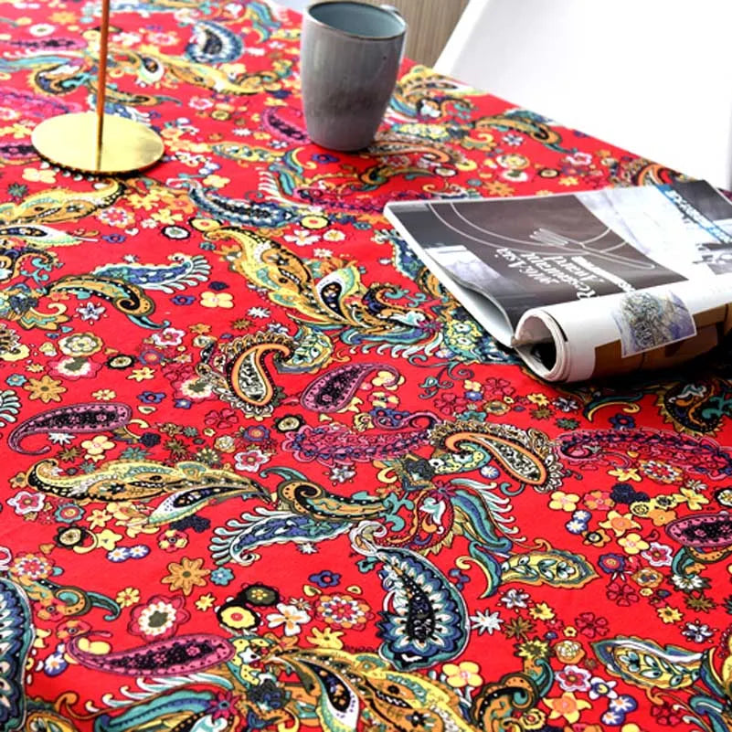 Bohemian Cotton Linen Fabric with Vintage Ethnic Print