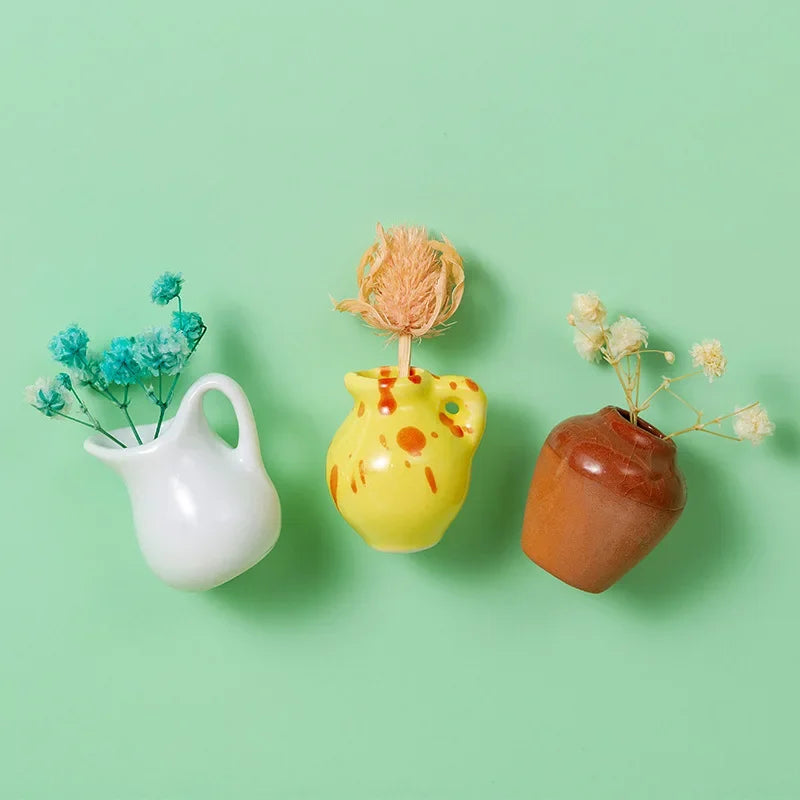Mini Ceramic Vase Fridge Magnet with Artificial Flower Holder