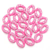 A set of twenty pink acrylic jewelry connector clasps with crystal accents arranged on a white background.