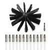 A black flexible chimney and dryer vent cleaning brush kit with multiple bristles.