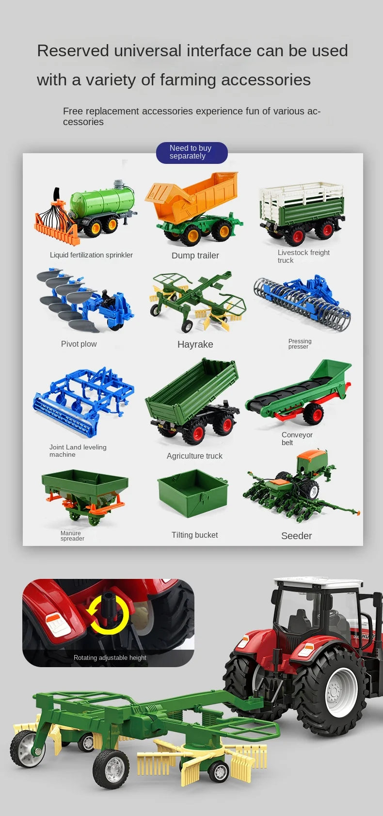 Remote-Controlled Farm Tractor Toy with Realistic Engineering Details