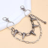 Silver metal chain strap for handbags and purses displayed on a light background.