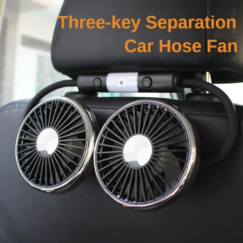 Dual-Head USB Car Fan with Adjustable LED Light