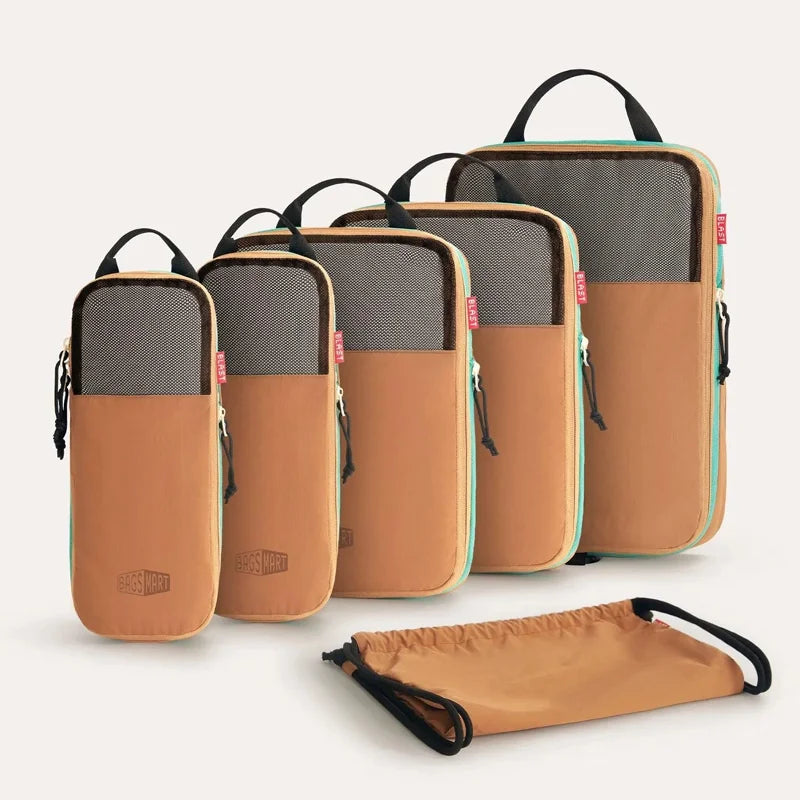 Compression Packing Cubes Set with Expandable Travel Organizers