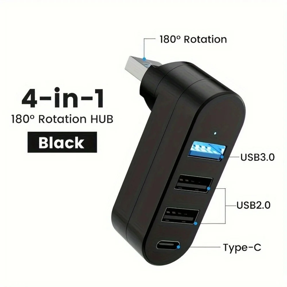 180° Rotating USB-C & USB-A Hub with 3-Port Expansion