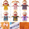 A collection of soft hand puppets featuring various family members like mother, girl, father, grandfather, boy, and grandmoth