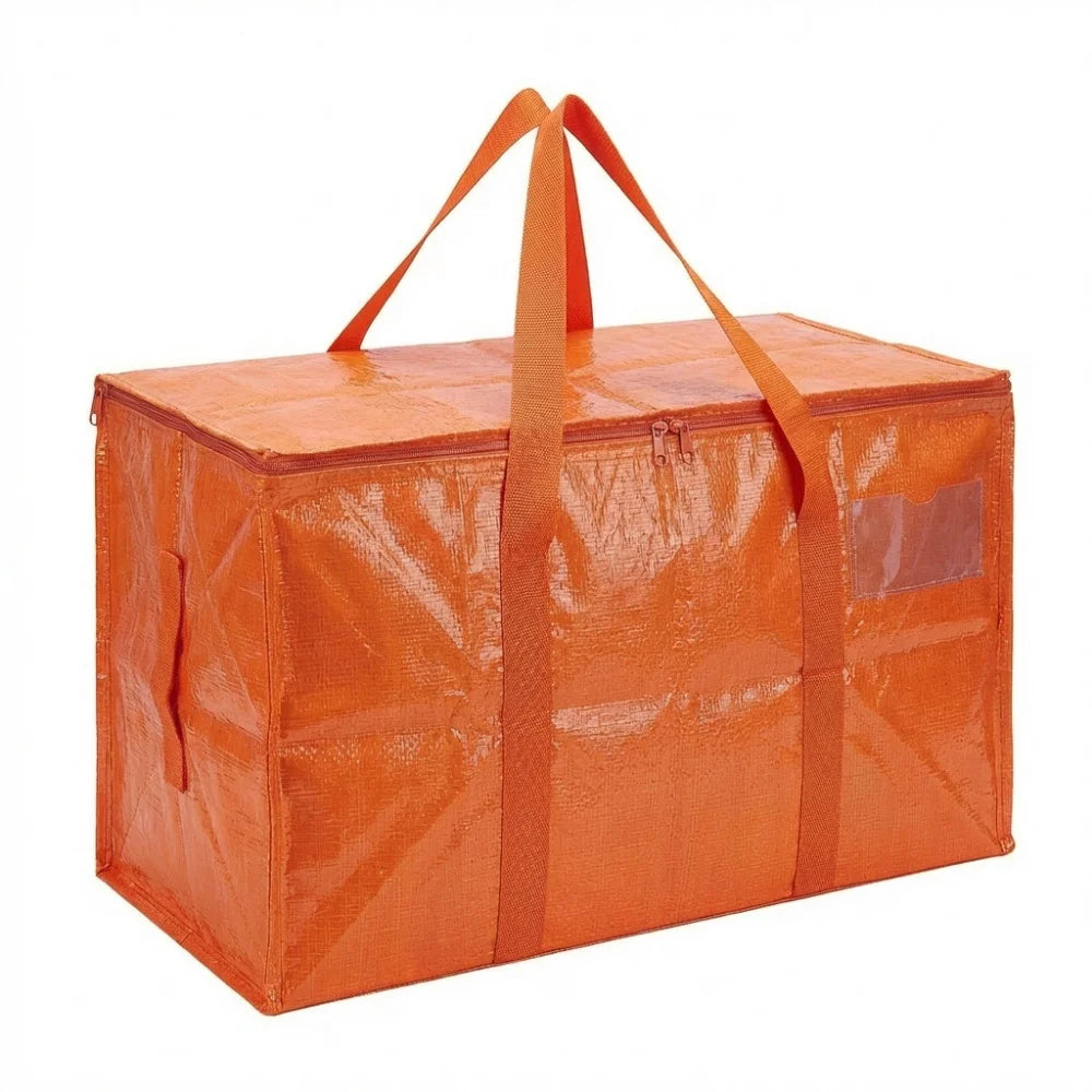 Orange heavy duty waterproof moving bag with handles and zippers