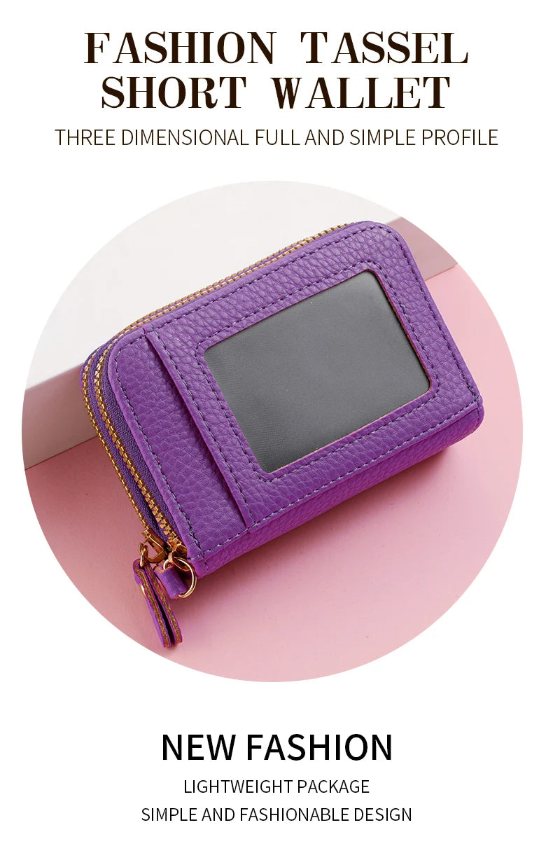 PU Leather Women's Multi-Slot Zipper Wallet Card Holder