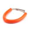 Orange universal dirt bike exhaust guard with a metal clamp visible.