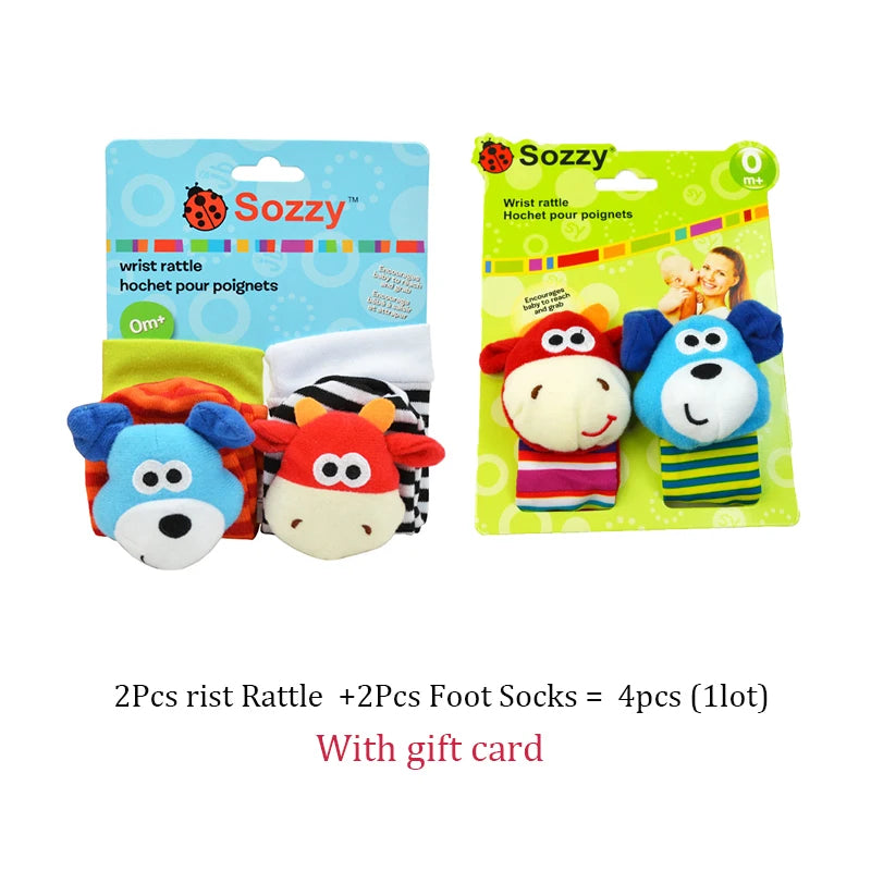 Baby Wrist Rattles and Animal Socks Set for Sensory Development