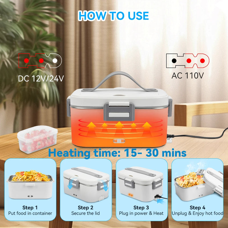 Caja de Almuerzo Eléctrica Portátil con Bol de Acero Inoxidable
