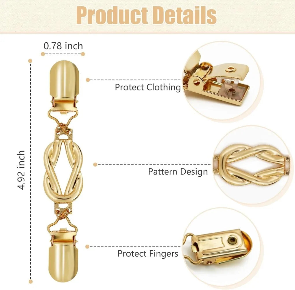Set aus goldfarbenen Taillendrückern und Hemdclipsen mit Muster zum Schutz von Kleidung und Fingern