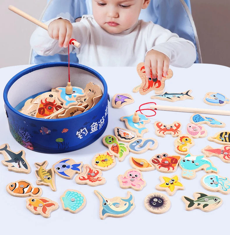 Montessori Wooden Magnetic Fishing Toy for Kids – Educational Marine Life Game