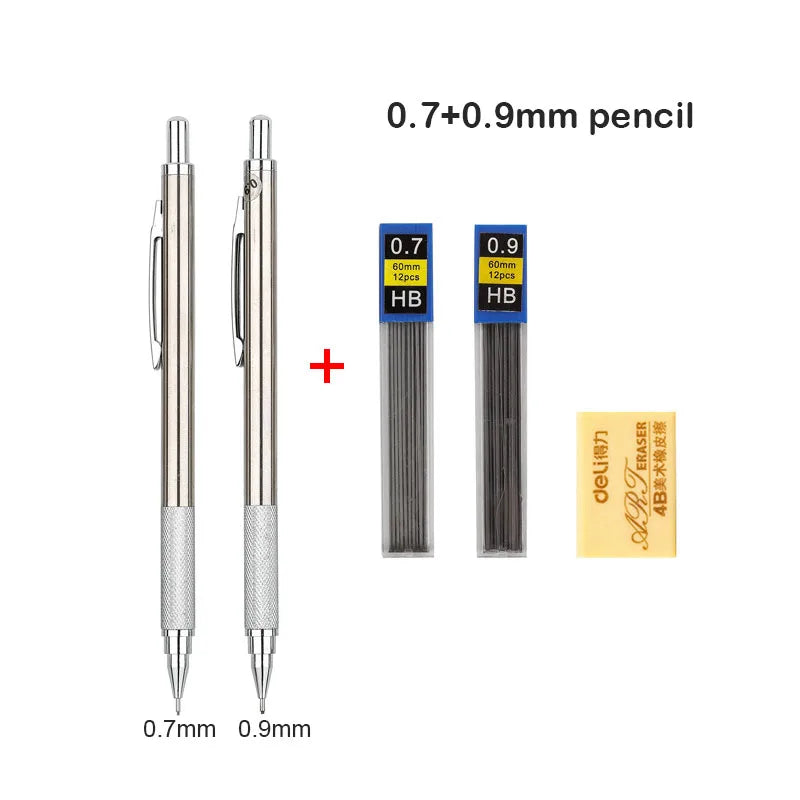 A set of 0.7 and 0.9 mm HB mechanical pencils with interchangeable tips.
